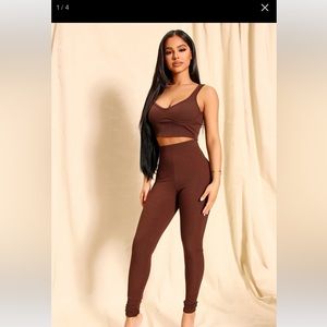 Dark chocolate snatched legging set fashion nova, medium
